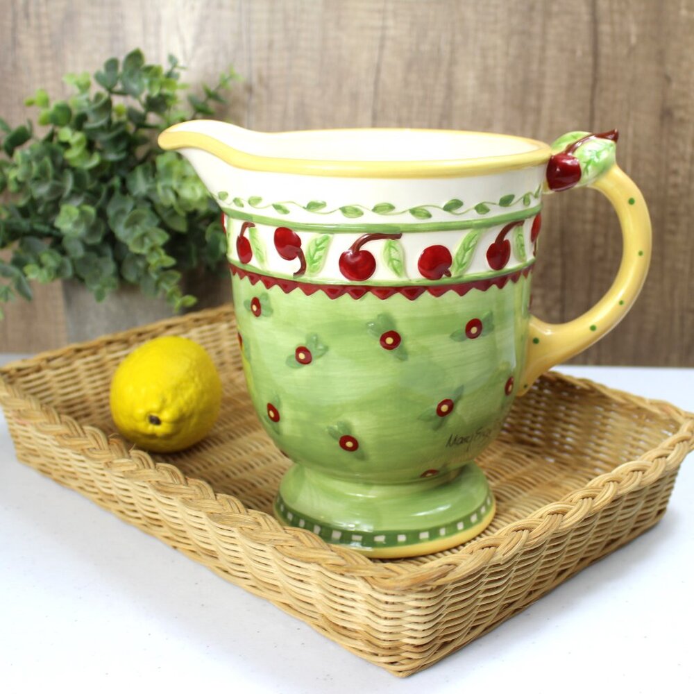 Vintage 1998 Mary Engelbreit Ink Ceramic Pitcher Cherry Jubilee with Signature